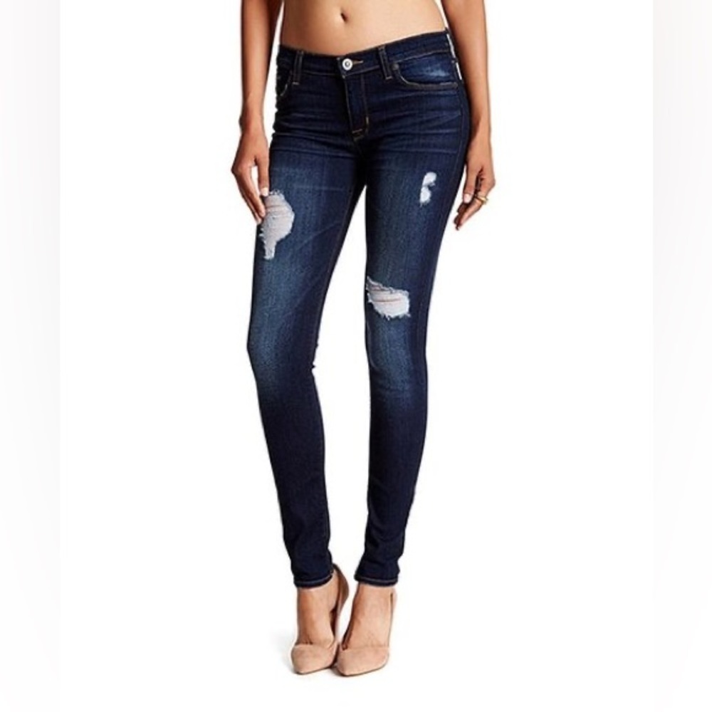 HUDSON Krista Super Skinny Deep Blue Distressed Size 27
